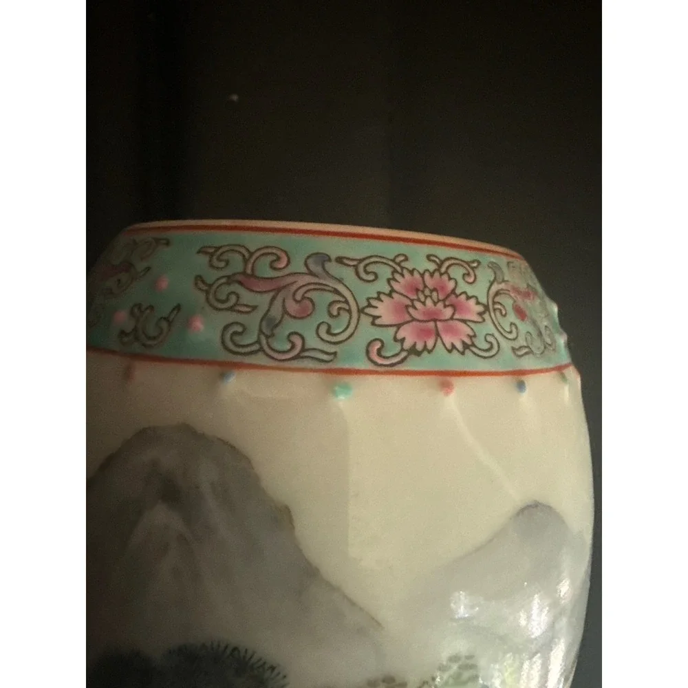 Vintage Jingdezhen Chinese Porcelain Ginger Jar Landscape Pagoda Moriage 06